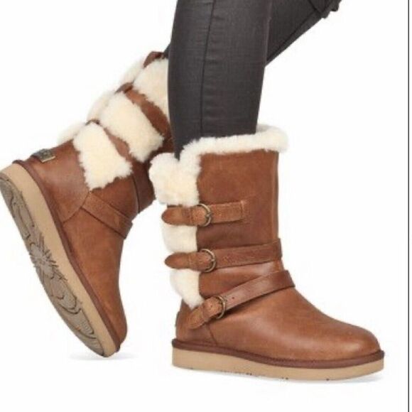 UGG Becket waterproof fur Boots size 6 Fur lined Shearling Boots leather - Picture 1 of 15